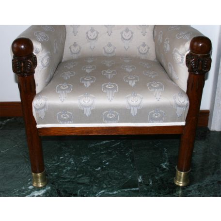 Art-Deco Fotel, szövettel kárpitozott antik faragott fa