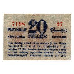 Pesti Hírlap 20 Fillér utalvány