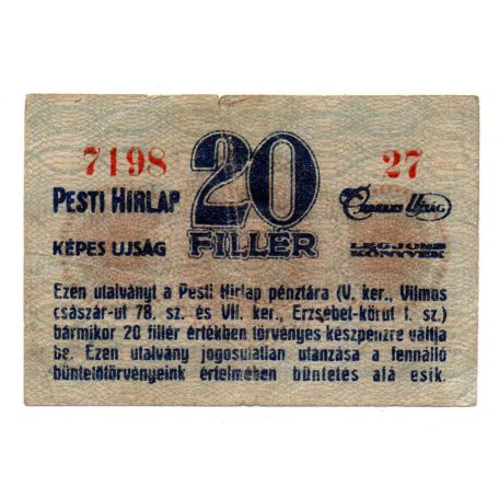 Pesti Hírlap 20 Fillér utalvány