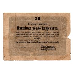 Kossuth 30 Pengő Krajczárra Kincstári utalvány 1849 VG