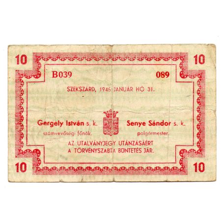 Szekszárd város 10 Pengő 1945