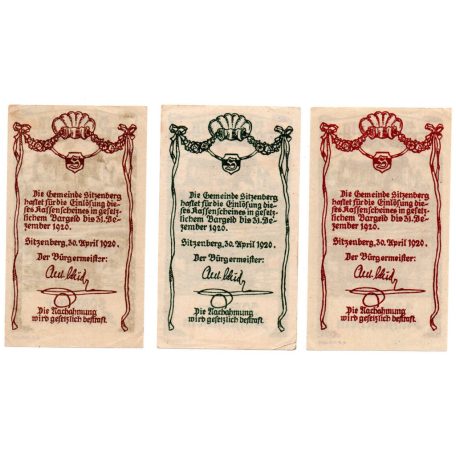 Ausztria Notgeld Sitzenberg 20-50-80 Heller 1920