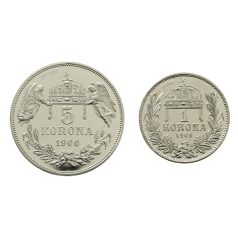 Ferenc József 1 és 5 Korona 1906 K-B UV párban