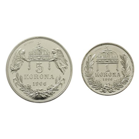 Ferenc József 1 és 5 Korona 1906 K-B UV párban