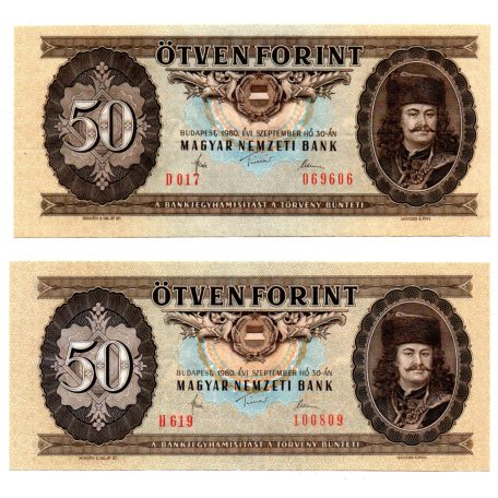 50 Forint Bankjegy-pár 1980 H és D sorozat