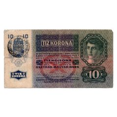 10 Korona Bankjegy 1915 román felülbélyezéssel VG