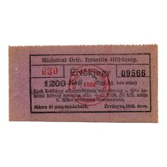 Miskolc Izrealita Hitközség 1200 Korona Érétkjegy 1926