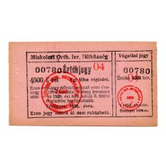Miskolc Izrealita Hitközség 4800 Korona Érétkjegy 1926