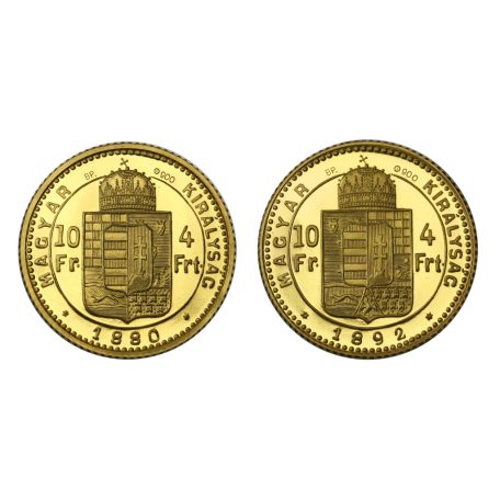 Ferenc József 4 Forint 1880 és 1892 Fiume arany UV párban 6,44g Au900