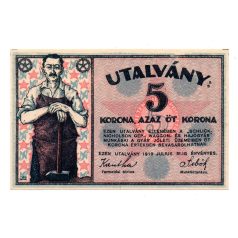   Schlick-Nicholson Gép Waggon és Hajógyár 5 Korona utalvány 1919