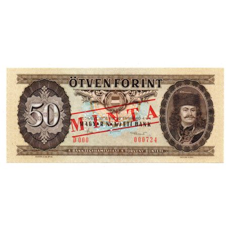 50 Forint Bankjegy 1986 MINTA lyukasztás és bélyegzés D000