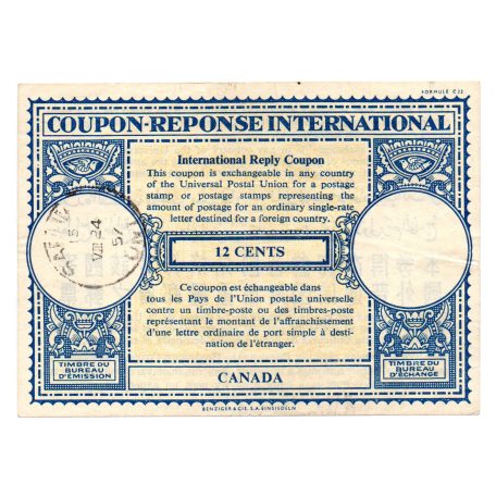 Nemzetközi Posta Kupon 12 Cent 1957 Kanada (IRC) bélyegzéssel