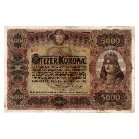 5000 Korona Államjegy 1920 VF