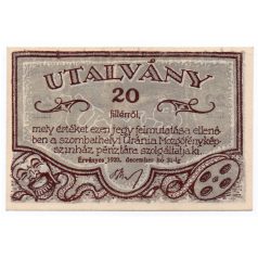 Uránia 20 Fillér utalvány Szombathely 1920