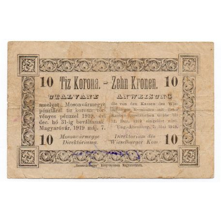 Mosonmagyaróvár Direktóriuma 10 Korona utalvány 1919