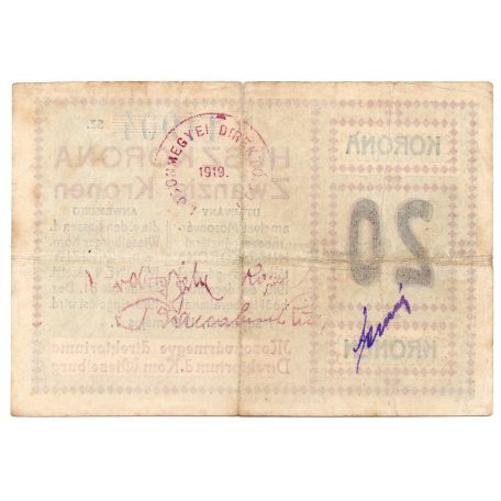 Mosonmagyaróvár Direktóriuma 20 Korona utalvány 1919