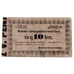   Miskolc 10 Krajcár pénztári utalvány 1860 vastag számjegyek