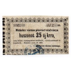 Miskolc 25 Krajcár pénztári utalvány 1860