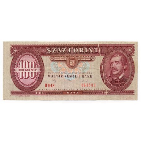 100 Forint Bankjegy 1992. látványos papírránccal