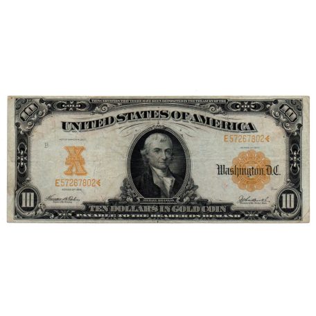 USA 10 Dollár Bankjegy Gold Certificate 1907