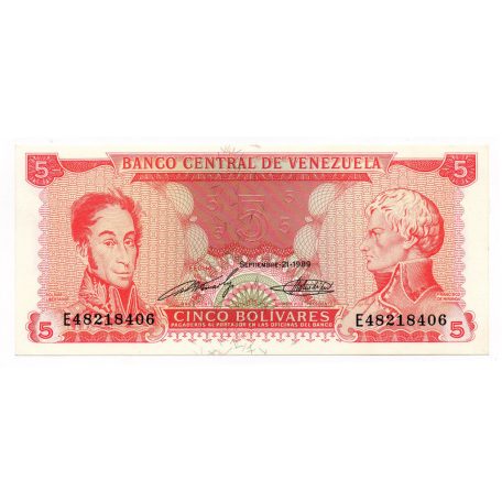 Venezuela 5 Bolivár Bankjegy 1989 P70b UNC 8 számjegyű sorszám