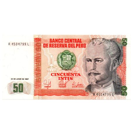 Peru 50 Intis Bankjegy 1987 P131b UNC