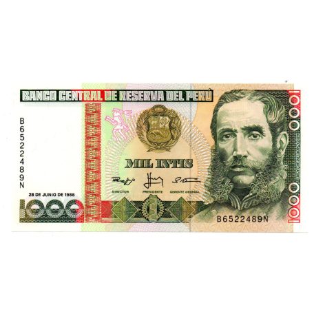 Peru 1000 Intis Bankjegy 1988 P136b UNC