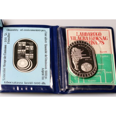 Labdarúgó Világbajnokság Argentina 1978 emlékérem kb. 70g Ag999 csak 500 példány