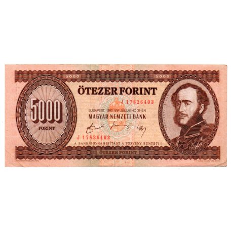 5000 Forint Bankjegy 1990 J sorozat VF