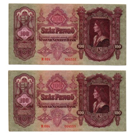 100 Pengő Bankjegy 1930 sorszámkövető pár aUNC