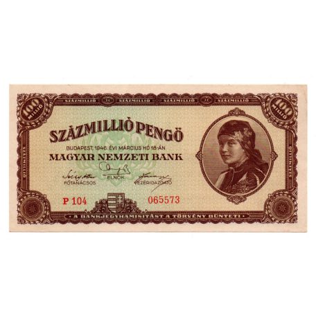 100 Millió Pengő Bankjegy 1946 EF