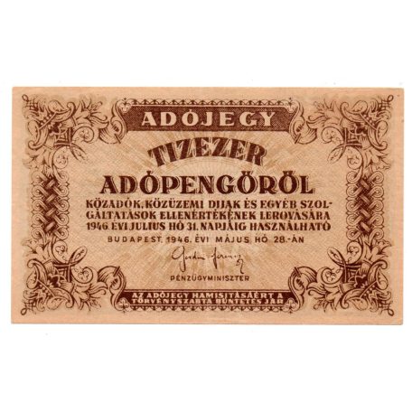 10000 Adópengő 1946 P49B aEF sorszám nélküli