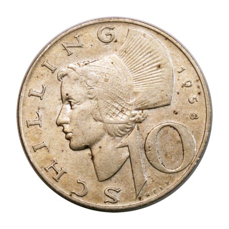 Ausztria ezüst 10 Schilling 1958