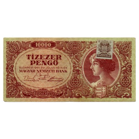 10000 Pengő Bankjegy 1945 VF vagyondézsma bélyeggel