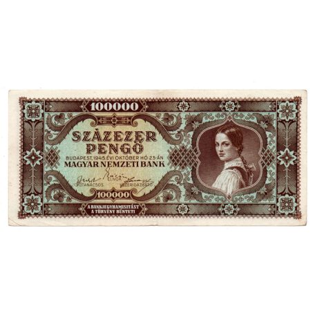 100000 Pengő Bankjegy 1945 gVF
