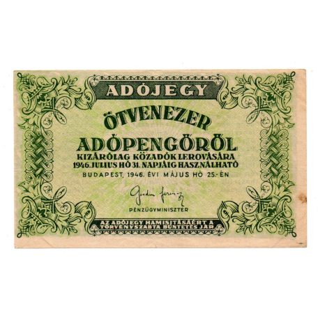 50000 Adópengő 1946 P50Bv gVF vágási hiba