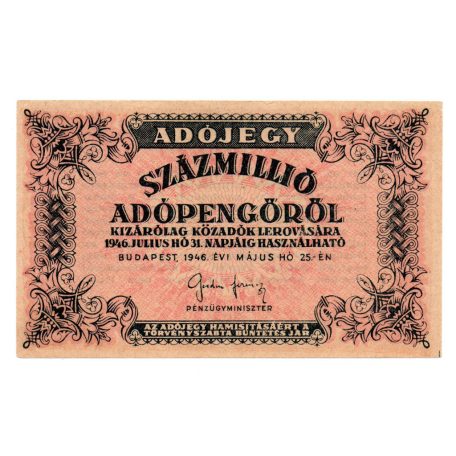 100 Millió Adópengő 1946 P55A EF