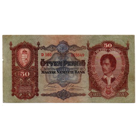 50 Pengő Bankjegy 1932 alacsony sorszám 003649