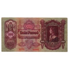 100 Pengő Bankjegy 1930 alacsony sorszám 000695