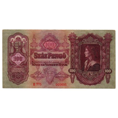 100 Pengő Bankjegy 1930 alacsony sorszám 000695