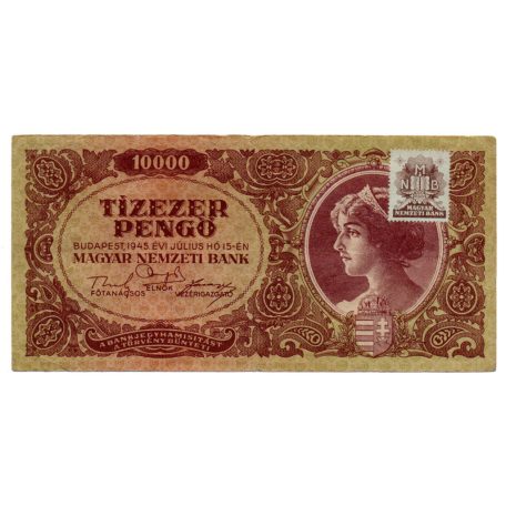 10000 Pengő Bankjegy 1945 bélyeg alalcsony sorszám 000301