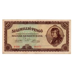 100 Millió Pengő Bankjegy 1946 alacsony sorszám 002177