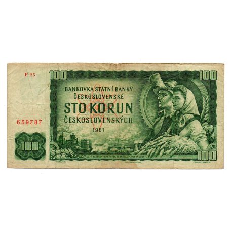 Csehszlovákia 100 Korona Bankjegy 1961 P91 P sorozat