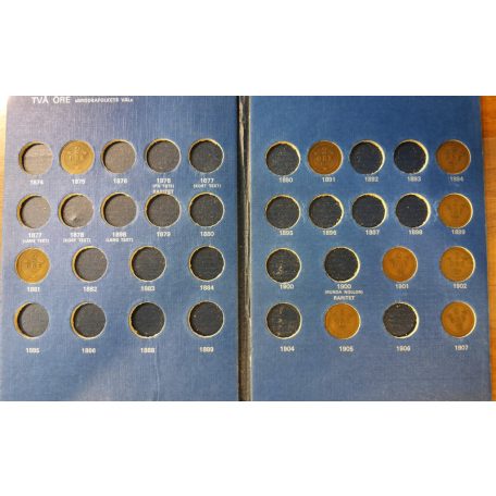 Svéd érme gyűjtői album 2 Öre 1874-1907 benne 9db érme