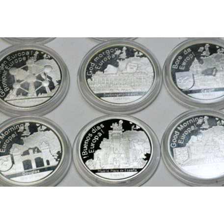 16 db Good Morning Europe 1 unciás színezüst emlékérem-sor