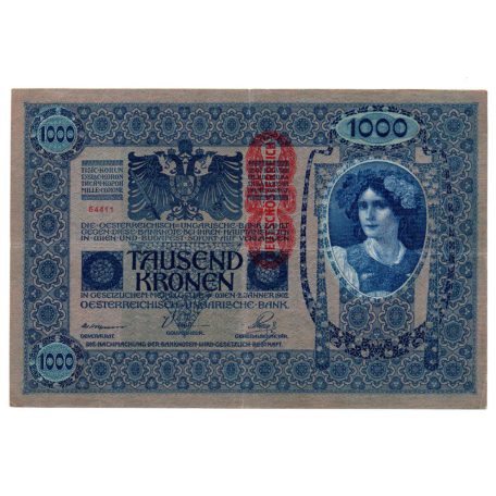 1000 Korona Bankjegy 1902 DEUTSCHÖSTERREICH bélyegzéssel gVF