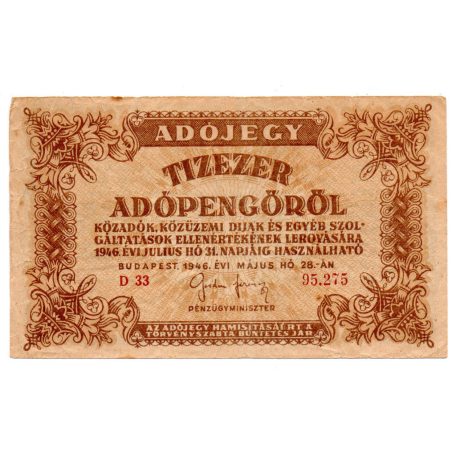 10000 Adópengő 1946 P49 barnásvörös számozás F