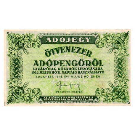 50000 Adópengő 1946 P50Dh EF per jel hiánya