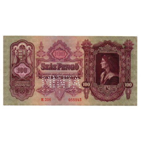 100 Pengő Bankjegy 1930 utólagos MINTA perforáció