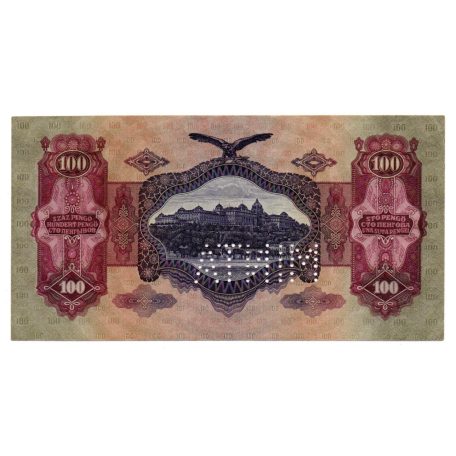 100 Pengő Bankjegy 1930 utólagos MINTA perforáció